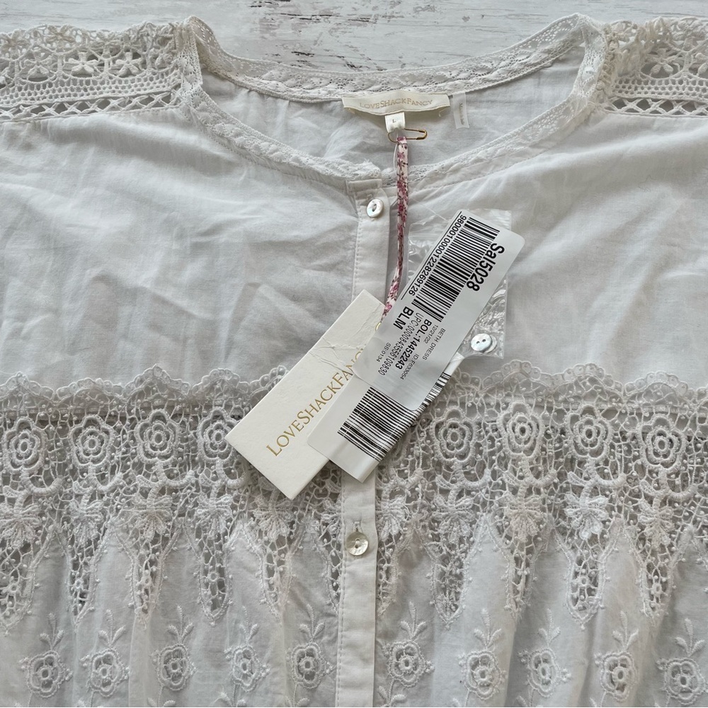 LOVESHACKFANCY Women's Beth Dress, White, L - Picture 10 of 15